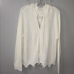 Full Circle Trends Cream Knit Fringe Hooded Zip Sweater Trendy Chic Boho XL?